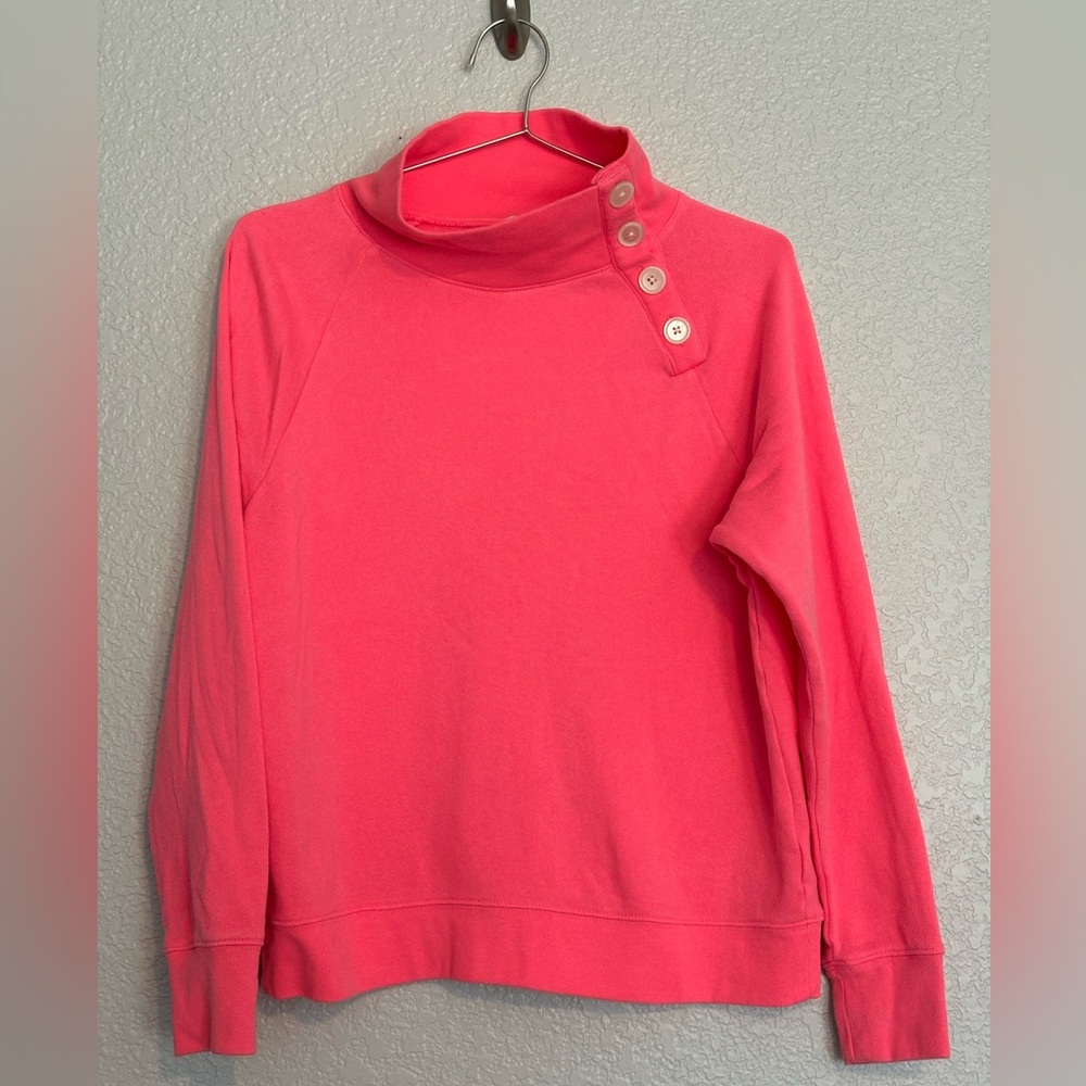 J.Crew Bright Pink Wide Button Collar Pull Over Fleece Sweater-Women Size Small